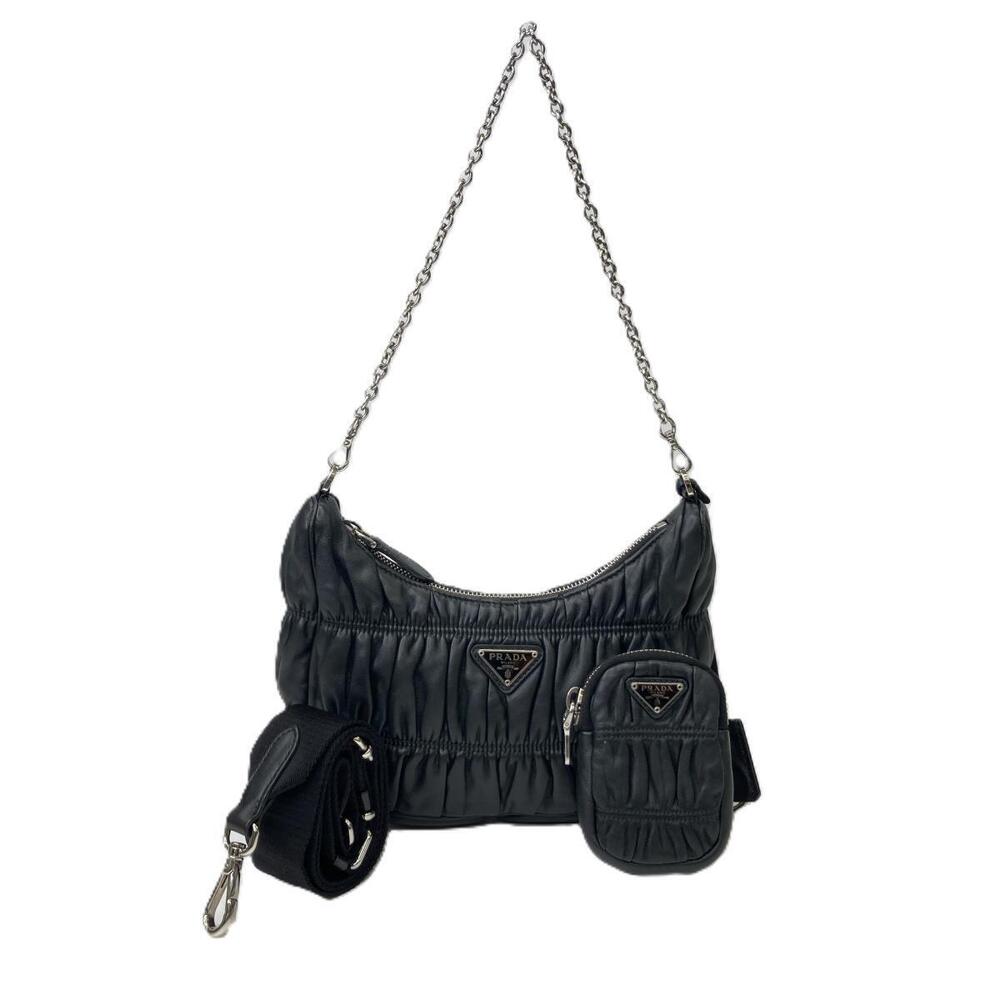 PRADA Re Edition Chain Shoulder Bag Black Clutch Long Strap Gathered